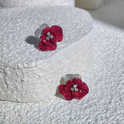 Natural Ruby Diamond Rose Earrings Studs D0.90ct d0.26ct 18K Gold